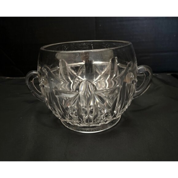 Vintage Open Sugar Bowl Cut Crystal Large 2 Handles - Picture 2 of 6